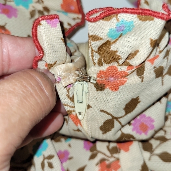 Vintage 70s Montgomery Wards Beige Print Floral Spring Dress Size 16 - Picture 9 of 12